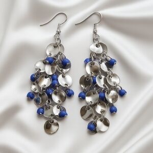 MIXIT Silver & Blue Bead Dangle Earrings, Luxe Cascading Festival Design Jewelry